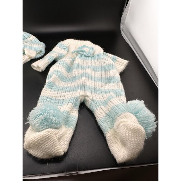 CPK Cabbage Patch Kids Vtg Baby Bean Butt BBB Blue White Knit Sleeper With Hat - Picture 2 of 13